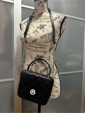 kate spade Black Quilted Top-Handle Mini Bag with Chain Strap